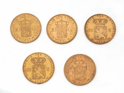 null Lot en or 750 millièmes, composé de:
2 pièces de 10 florins or hollandais datées...