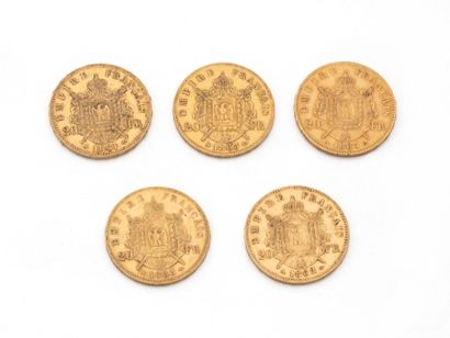 null Lot en or 750 millièmes, composé de:
1 pièce de 20 francs français datées 1861,...