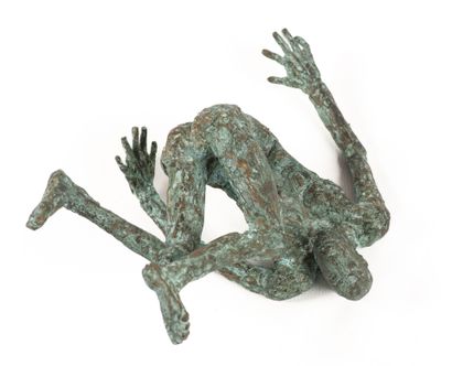 null Moitié du XXe siècle , La chute, Épreuve en bronze à patine verte nuancée, Cachet...