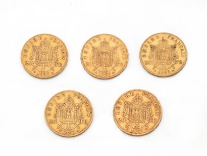null Lot en or 750 millièmes, composé de:
1 pièce de 20 francs français datée 1866,...