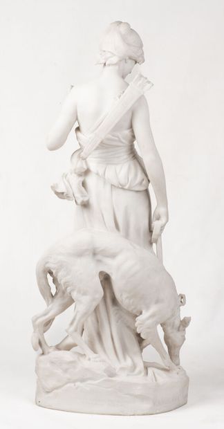 null E.AIZELIN " Nymphe de Diane" marbre, signé sur le socle "F.Barbedienne", dédicace...