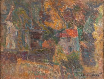 null Lutka PINK "Village View" HST, SBD, dated 48 lower right, 46 x 61 cm