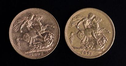 null Deux pièces VICTORIA en or 1893 et 1872, environ 10,24 grs les deux