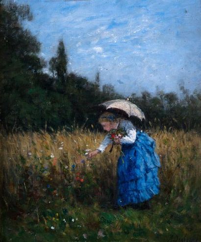 A. DUBOURG 1821-1891 «Femme à l'ombrelle»
HST, SBD, 24x20cm