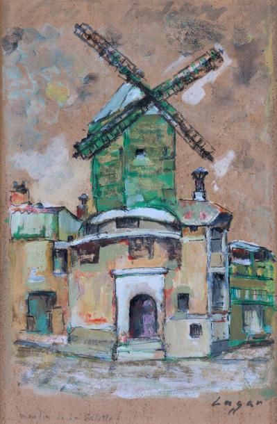 Celso LAGAR 1891-1966 «Le moulin de la Galette» aquarelle, SBD
32X21cm
