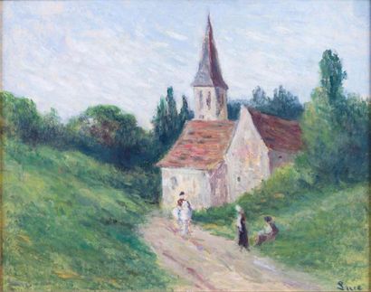 Maximilien LUCE 1858-1941 «Paysage à la chapelle et personnages»
HST, SBD, 47x37cm,...