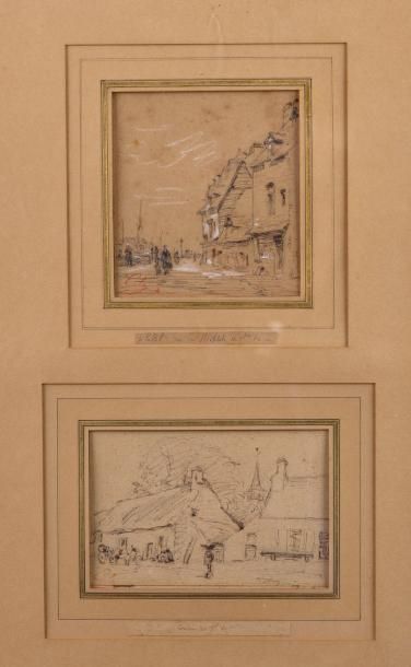 null Adolphe Félix CALS 1810-1880 "Rue des matelots" dessin réhaussé de gouache,...