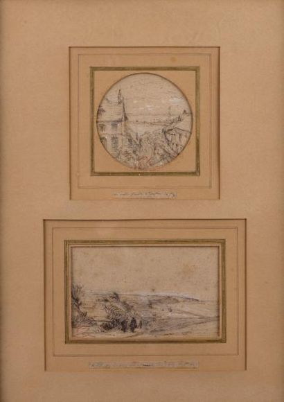 null Adolphe Félix CALS 1810-1880 "De notre fenêtre à Honfleur" dessin, SBM, diam...