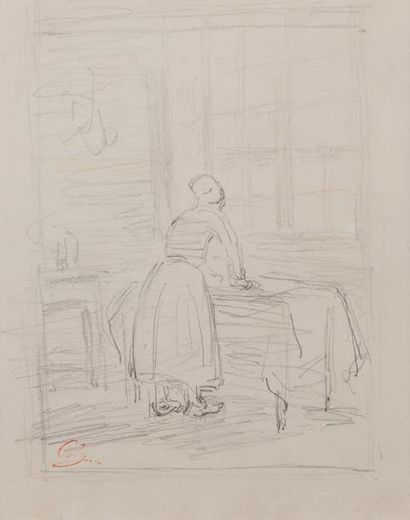 null Adolphe Félix CALS 1810-1880 "Femme face à la table " dessin, SBG, 22x17cm

Provenance...