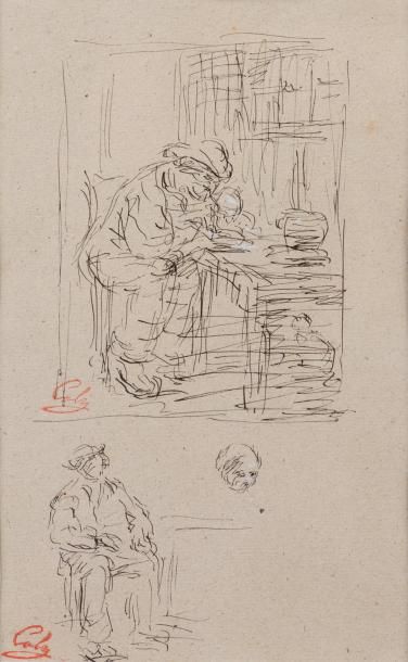 null Adolphe Félix CALS 

1810-1880 

"Deux hommes assis" 

deux encres, SBG, 21x13cm....