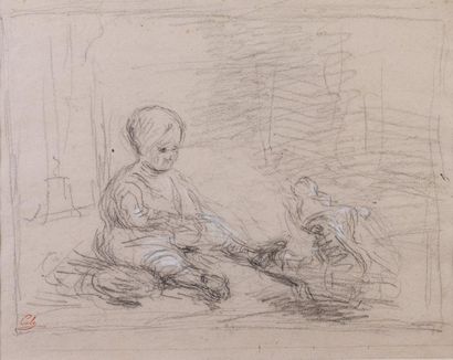 null Adolphe Félix CALS 

1810-1880 

"L'enfant assis" 

crayon et réhauts de gouache,

SBG,...