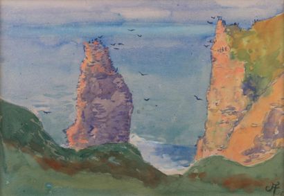 null Jean Francis AUBURTIN 

1866-1930 

"Etretat" 

1898, aquarelle, monogrammée...