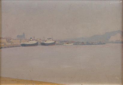 null Charles LACOSTE 

1870-1959

"Port"

peinture sur isorel, SBG et datée 1937,...