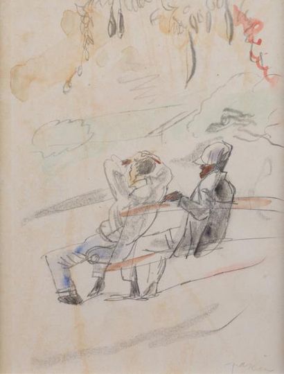 null Jules PASCIN 

1885-1930

"Sur le banc"

dessin aquarellé, SBD, 22x17cm