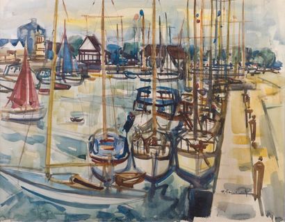 null Pierre GAILLARDOT 

1910-2002 

"Deauville, le port" 

aquarelle, SBD, 54x6...