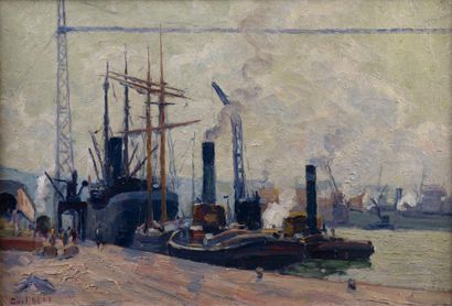 null Narcisse GUILBERT 

1878-1942 

"Bateaux à vapeur dans le port de Rouen" 

HST,...