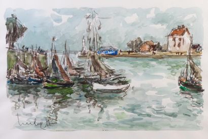 null Fernand HERBO 

"Honfleur, bateaux au port"

aquarelle, SBG, 50x65cm