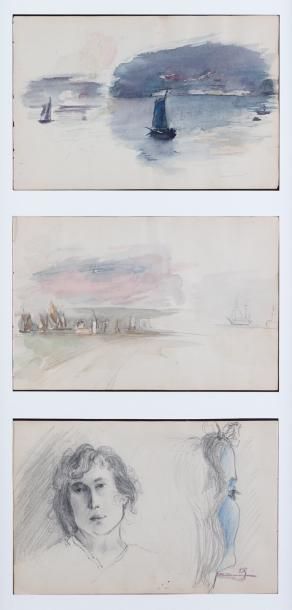 Paul Elie GERNEZ Paul Elie GERNEZ

1888-1948

Suite de six études aquarelles et crayon,

recto...