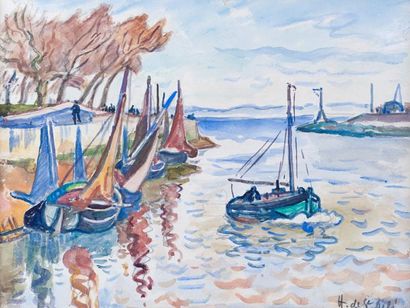 Henri de SAINT-DELIS Henri DE SAINT-DELIS

1878-1949

«Retour de pêche à Honfleur»

aquarelle,...