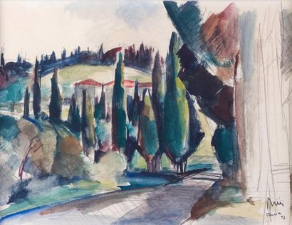 Jean DRIES Jean DRIES

1905-1973

«Chemin à Florence»

aquarelle, SBD, datée 57,...