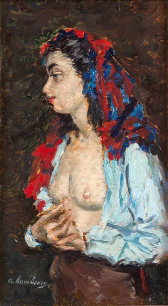 Andre Hambourg André HAMBOURG 

"Jeune femme aux seins nus" 1946

peinture sur isorel,...