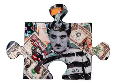 SGARRA SGARRA 

"Charlie Chaplin"

technique mixte sur aluminium, SMG, 50x87cm