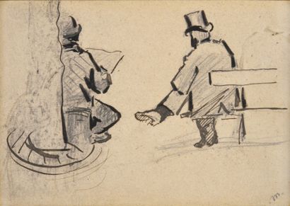  MANET Edouard (1882-1883) Homme sur un banc Lavis d'encre de Chine et crayon sur... Gazette Drouot