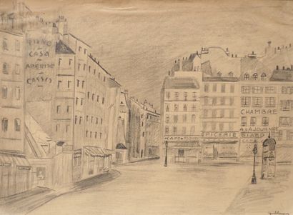  Armand GUILLAUMIN (1841-1927)
Place de village
Dessin au crayon noir et fusain sur... Gazette Drouot