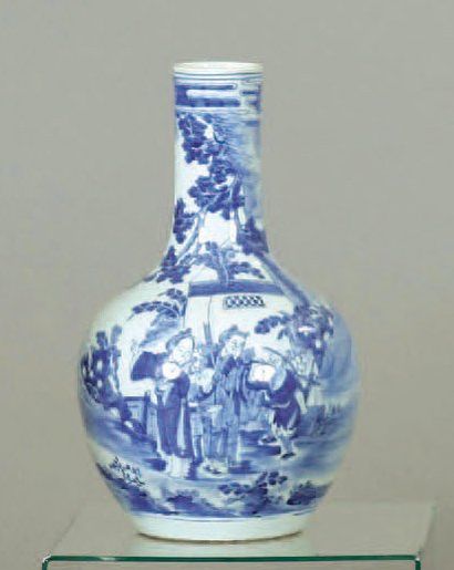 Chine Potiche bombée en porcelaine décor en bleu et blanc de scène animée avec personnages...