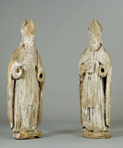 null 2 Bois sculptés anciennement polychromes figurant des Saints personnages avec...