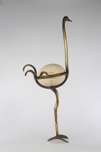 Sculpture d'une autruche en bronze corp formé d'un œuf dans l'esprit de Diégo GIACOMETTI... Gazette Drouot