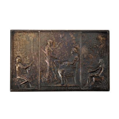 Versilberte Bronzeplakette zum Gedenken an CHARLES CHRISTOFLE Plaque en bronze argenté... Gazette Drouot