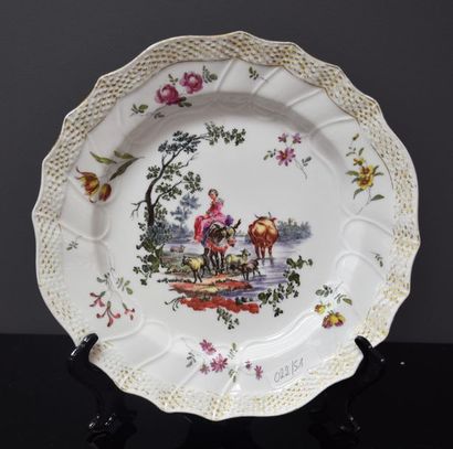 null PORCELAIN PLATE OF TOURNAI 18TH CENTURY WITH POLYCHROME CHAMPET DECOR MARKED...