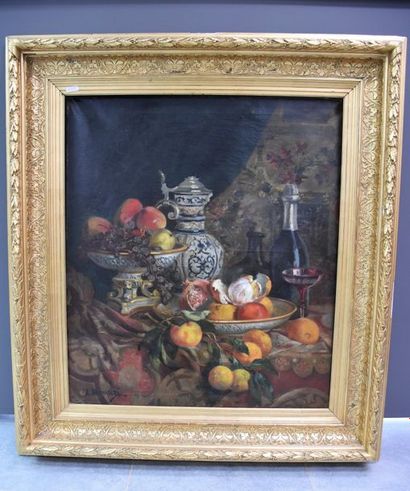 null OIL ON CANVAS STILL LIFE SIGNED A. DUMAZI WITH ITS GOLDEN FRAME 70 X 80 CM