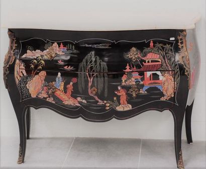 COMMODE STYLE LOUIS XV LAQUE CHINOISE MILIEU...