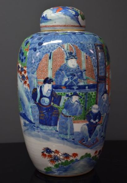 CHINESE PORCELAIN GINGER POT WITH WISE PERSON...