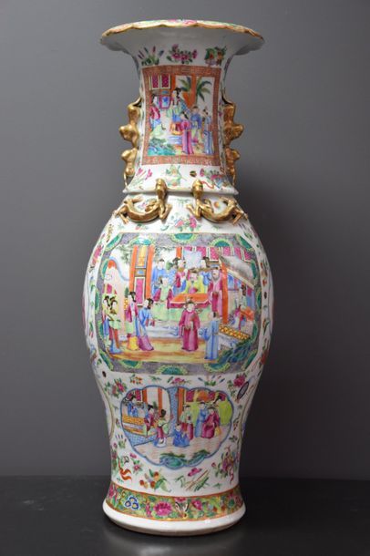 null CANTON PORCELAIN VASE WITH ANIMATED SCENES IN RESERVATIONS HT 62 CM