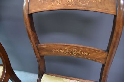 null SERIES OF 4 CHARLES X CHAIRS IN MAHOGANY AND LEMON MARQUETRY