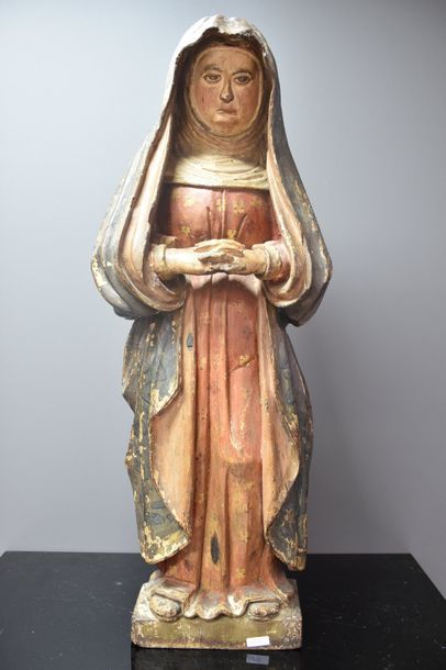 null SAINTE EN PRIERE BOIS POLYCHROME VERS 1600 HT 88 CM