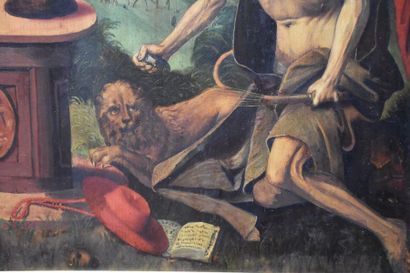 null OIL ON PANEL REPRESENTING SAINT JEROME DEVOTION, LIKELY 16TH CENTURY

(RESTORATIONS...
