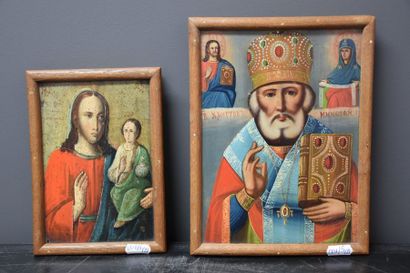null LOT OF 2 RUSSIAN ICONS END XIX TH 16X21 AND 17X12 CM