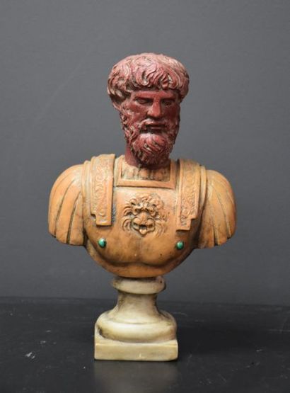 null BUST OF ROMAN EMPEROR IN ROSSO ANTICO MARBLE, SIENA MARBLE AND WHITE MARBLE...