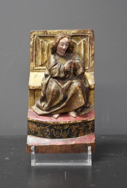 null GOLD SCULPTED WOODEN ALTAR ELEMENT AND POLYCHROME DECORATION SGRAFFITO REPRESENTING...