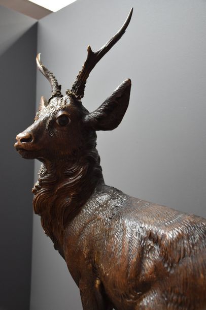 null IMPORTANT SIGNED WOODEN DEER, XIX TH CENTURY, SIGN AND LOCATED IN SWITZERLAND...