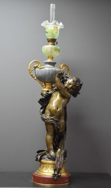 null JULES CHERET.(1836-1932). SCULPTURE EN BRONZE XIX EME SIECLE A DECOR DE CHERUBINS...