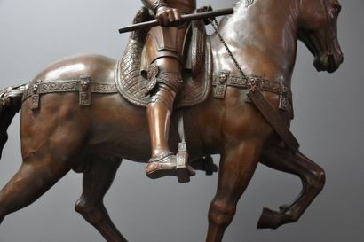 null 19TH CENTURY EQUESTRIAN BRONZE FROM VERROCCHIO BLACK WOODEN BASE. TOTAL HT 77...