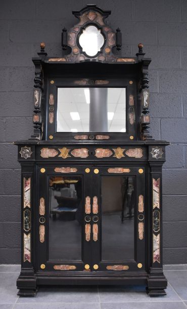 null BLACK CABINET WITH PARCLOSES OF PIETRA DURA ITALY 19TH CENTURY