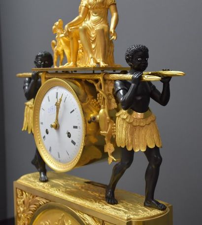 null GILT AND BLACK BRONZE CLOCK " AU BON SAUVAGE" ACCORDING PAUL AND VIRGINIE FABLE...