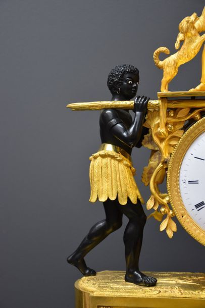 null GILT AND BLACK BRONZE CLOCK " AU BON SAUVAGE" ACCORDING PAUL AND VIRGINIE FABLE...