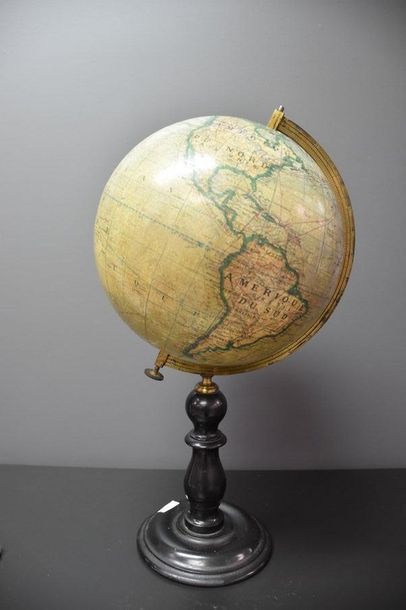 null MAPPEMONDE 19TH CENTURY ON FOOT IN BLACKED WOOD FROM IKELMER HT 52 CM
